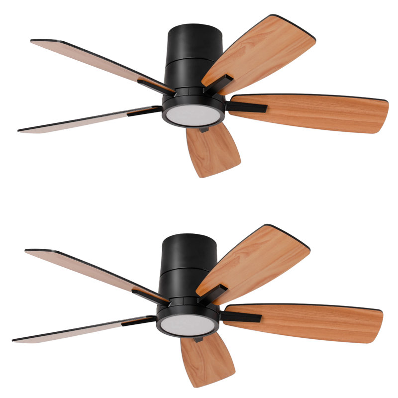 2pcs 42'' Ceiling Fans With Light With Remote Control, Black with Walnut/Black Blades
