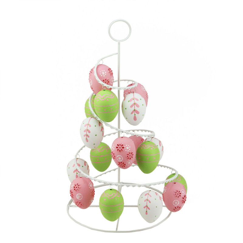 14.25" Pink White and Green Cut-Out Easter Egg Tree Tabletop Decor
