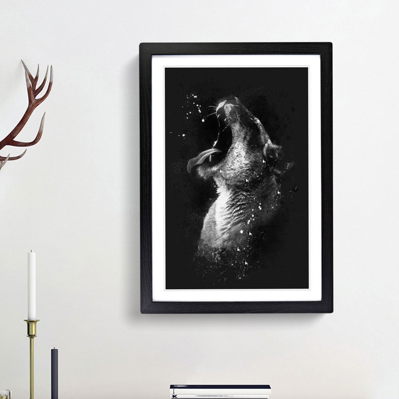 Yawning Lioness - Picture Frame Graphic Art Print, 87cm H x 62cm W x 2cm D, Black Framed