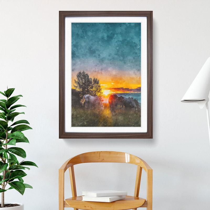 Sunrise Behind the Trees - Framed Print, 33cm H x 24cm W x 2cm D, Walnut Framed