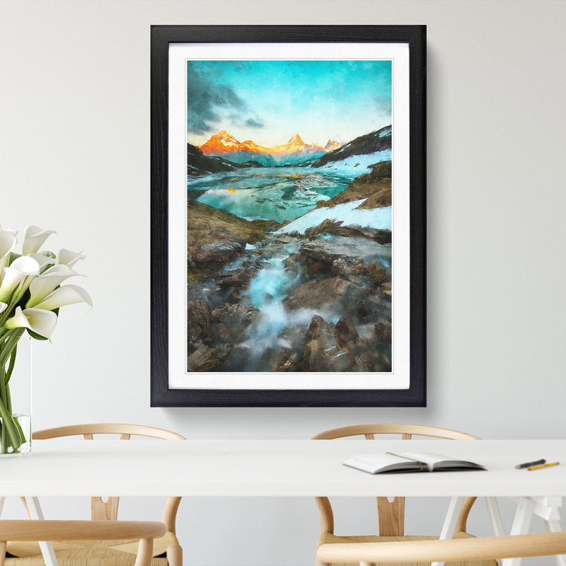 Mountain View in Switzerland - Picture Frame Painting Print, 45cm H x 33cm W x 2cm D, Black Framed