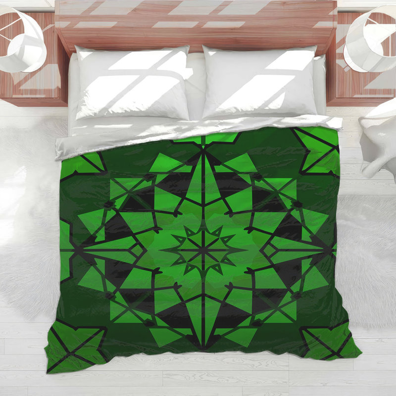 Édredon vert kaléidoscope géométrique, Lit simple