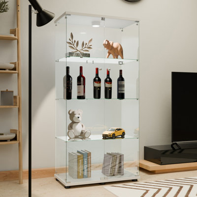 Hartwell 4-Shelf LED Illuminated Display Case with Tempered Glass and Lockable Doors