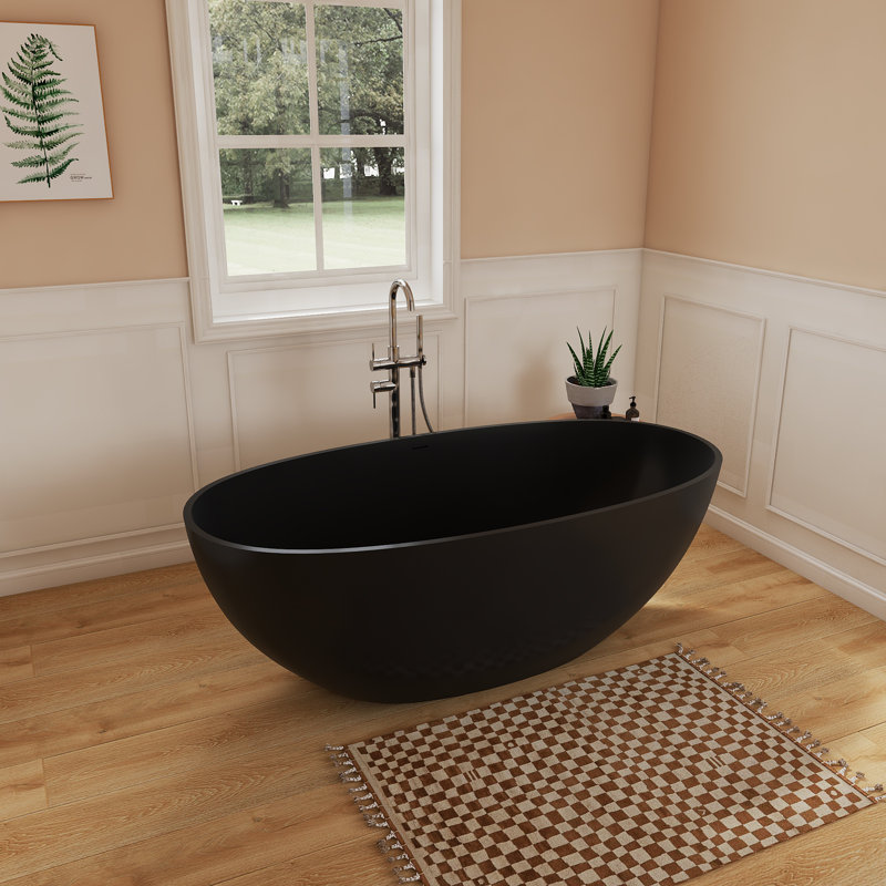 Baignoire profonde autoportante à surface solide de 61 po Fslefay, Noir