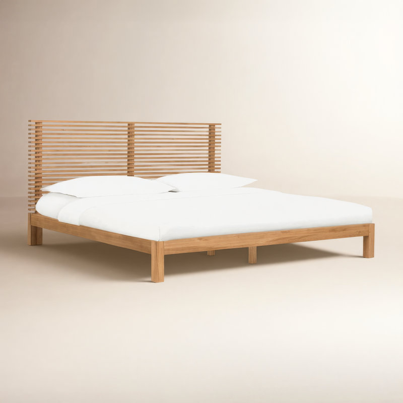 Finnian Unfinished Solid Wood Platform Bed, Light Oak, Queen