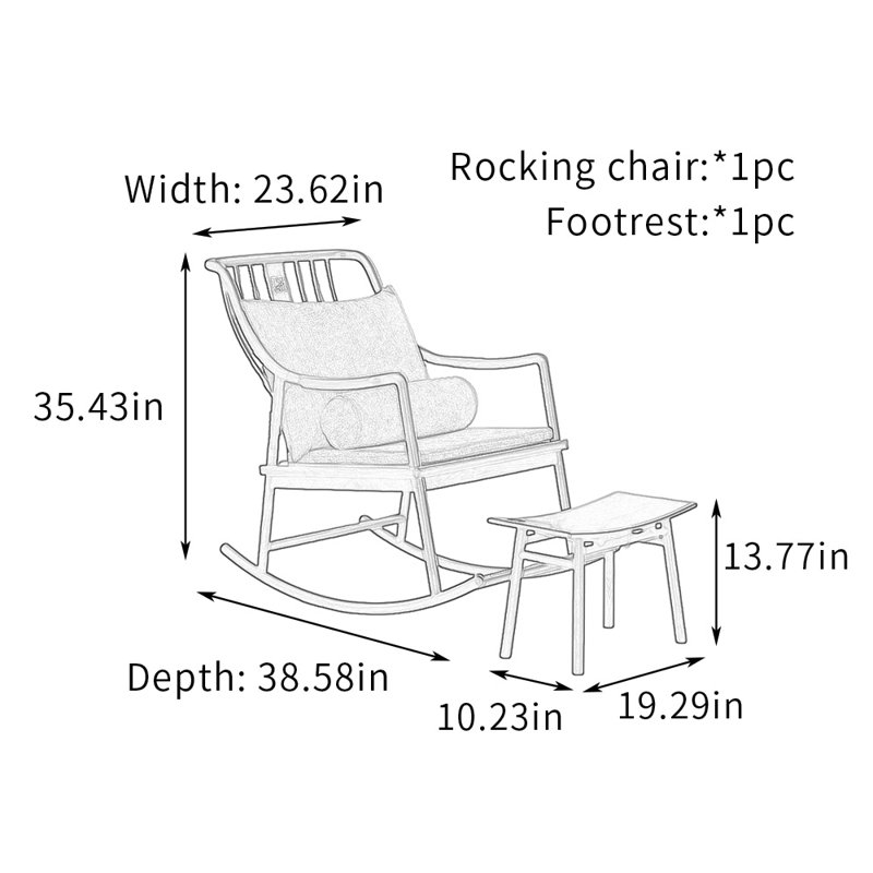 Solid Wood Casual Rocking Chair with Footrest