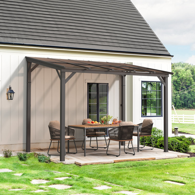 Lue Bona Hardtop Gazebo, Lean To Pergola Gazebos With Metal Frame, Patio Pavilion With Roof, Outdoor Wall Mount Gazebo For Deck, Backyard, Garden