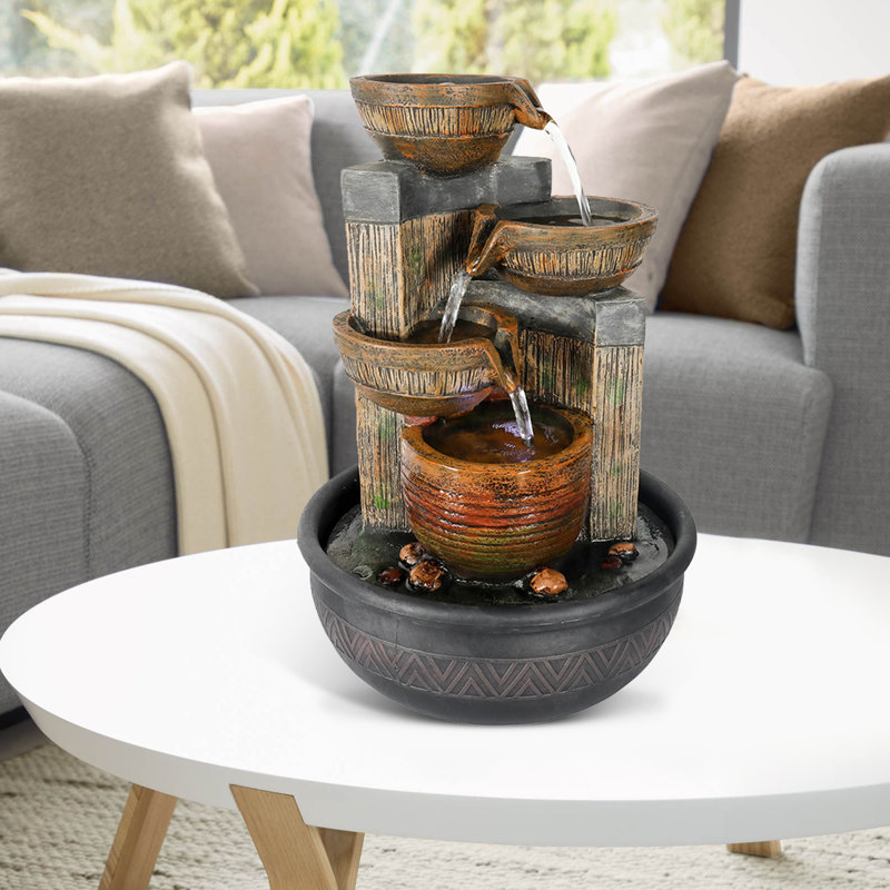 Indoor/Outdoor Resin Tabletop Waterfall Fountain With LED Light Desktop Fountains Office Home Decoration Holiday Gifts