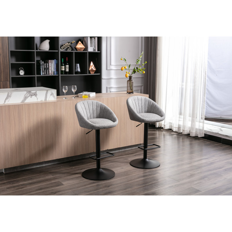 Merlene Swivel Upholstered Counter Stool with Metal Frame, Grey