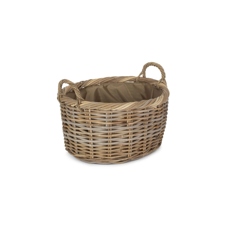 Lugowe Rattan Log Carrier Basket with Lining, 33cm H x 44cm W x 41cm D