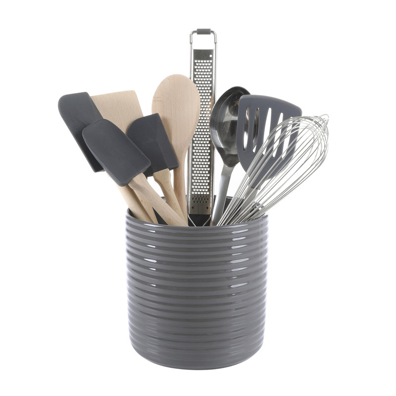 Martha Stewart 10 Piece Tools and Gadget Set W/ Ceramic Crock - Navy Blue, Grey