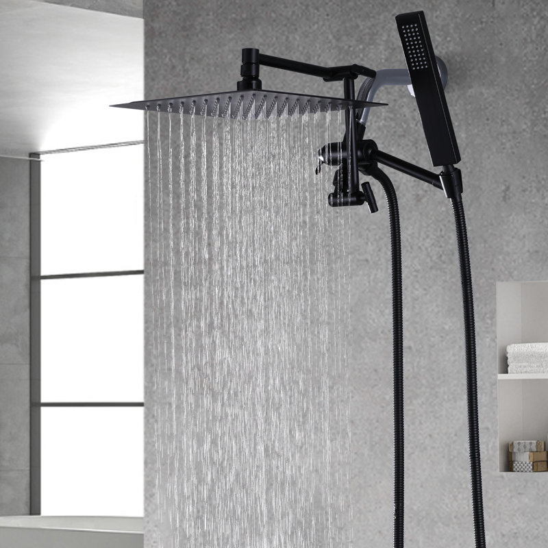Pomme de douche tout en métal avec bras d'extension réglable et portatif, Noir mat