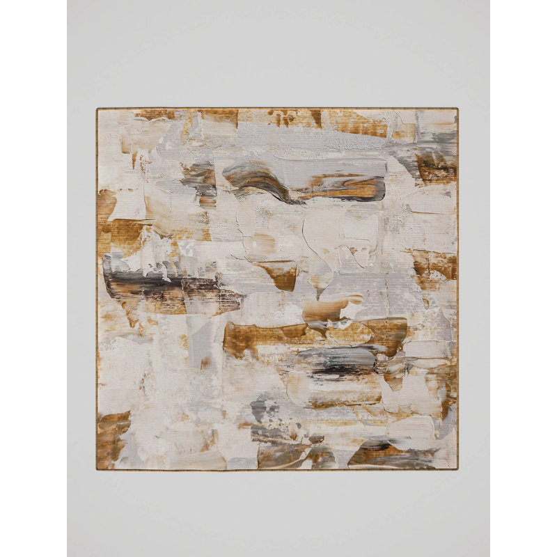 Tapis beige / brun en polyester tissé à la machine Hasanat, Carré 7 pi