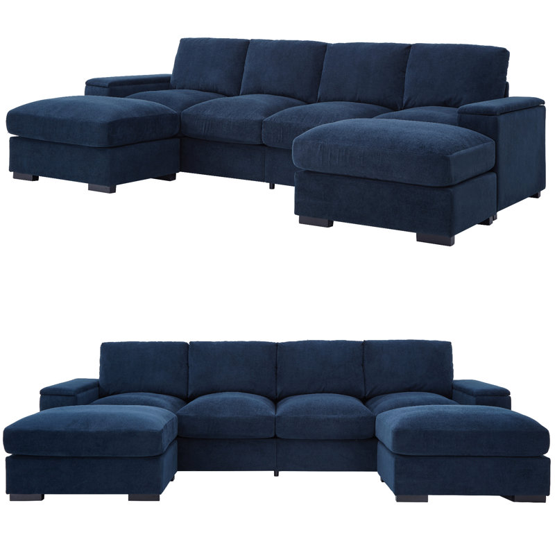 Canapé modulaire en U avec 2 repose-pieds mobiles, canapé-lit à siège profond 4 places, meubles de salon rembourrés en polyester avec rangement pour accoudoirs et assemblage facile