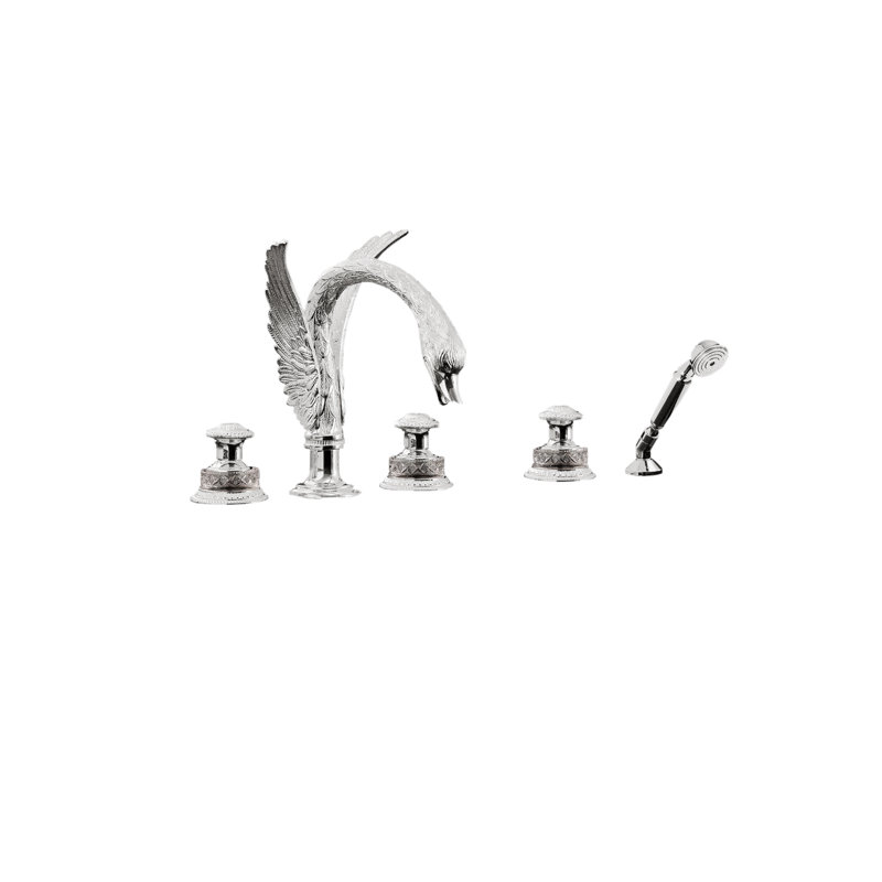 Swan 3 Handle Deck Mounted Roman Tub Faucet Trim with Handshower, Chrome