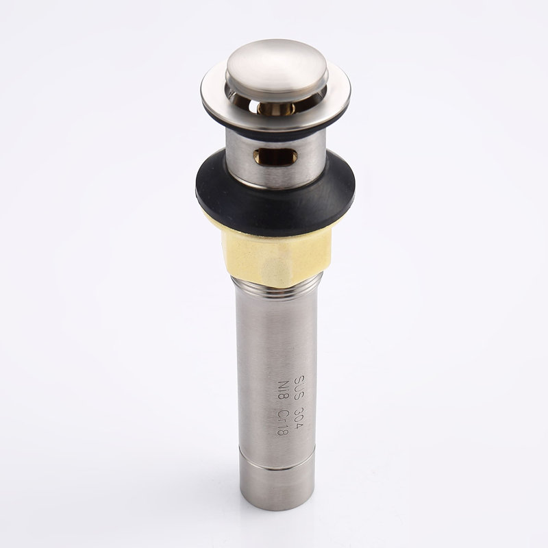 Drain escamotable en acier inoxydable pour lavabo de salle de bain avec trop-plein, Nickel brossé