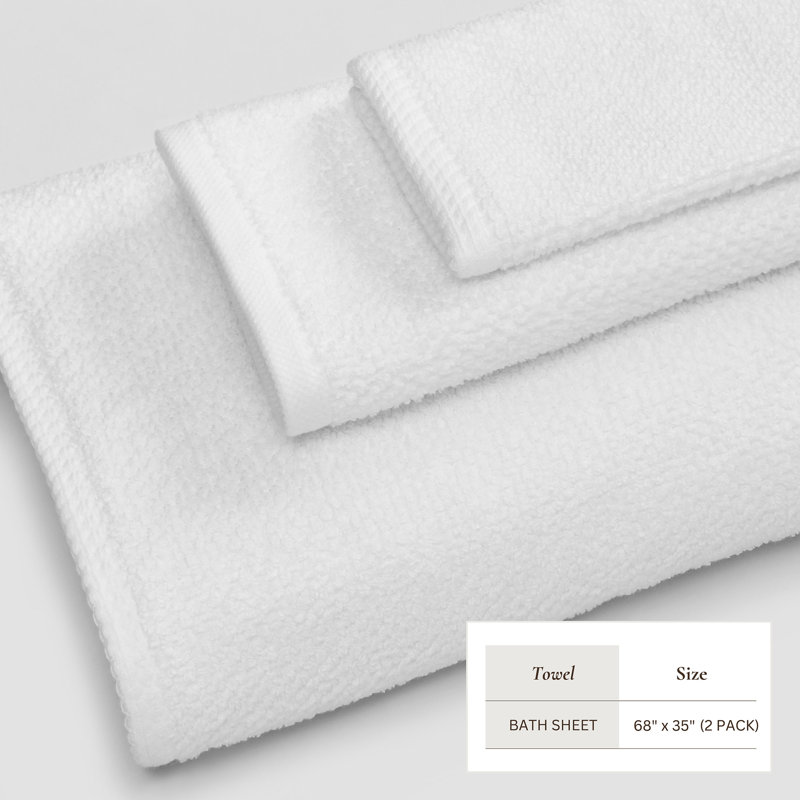 100% Cotton Textured Bath Sheet, Bath Sheet - 2 Pack, Optic White