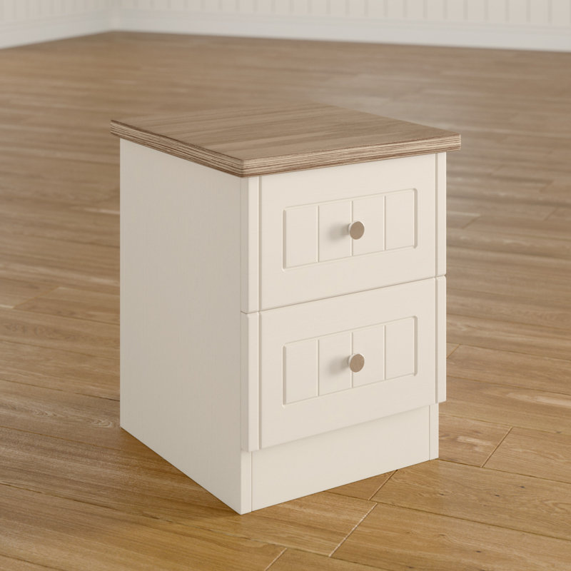 Fully Assembled Rosio 2 Drawer Bedside Table, Cream Ash/Bardolino