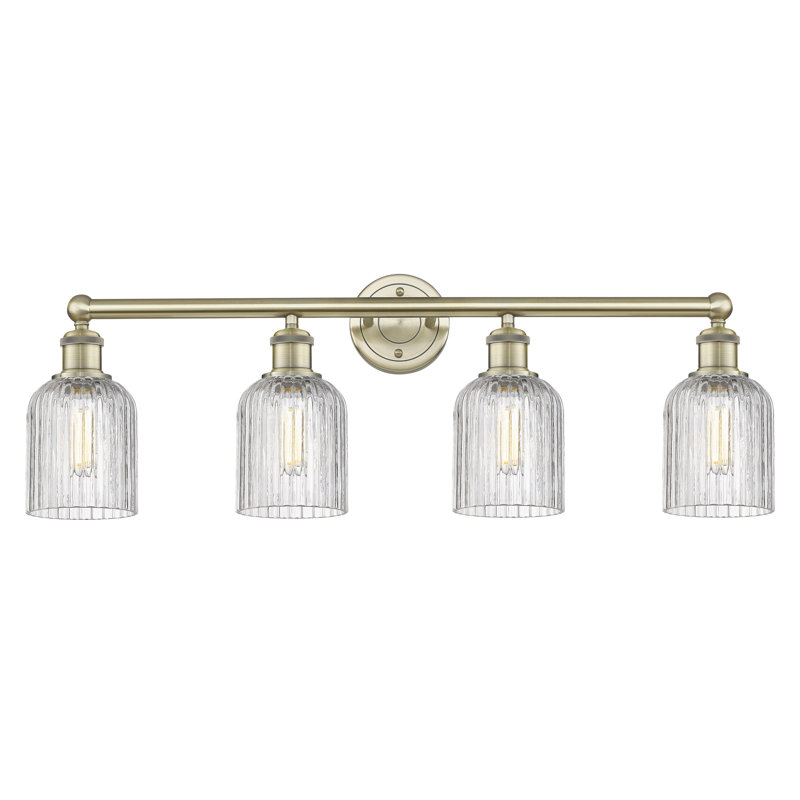 Éclairage pour meuble-lavabo à 4 lumières à intensité variable Fiennes Veil, Laiton antique, Clear