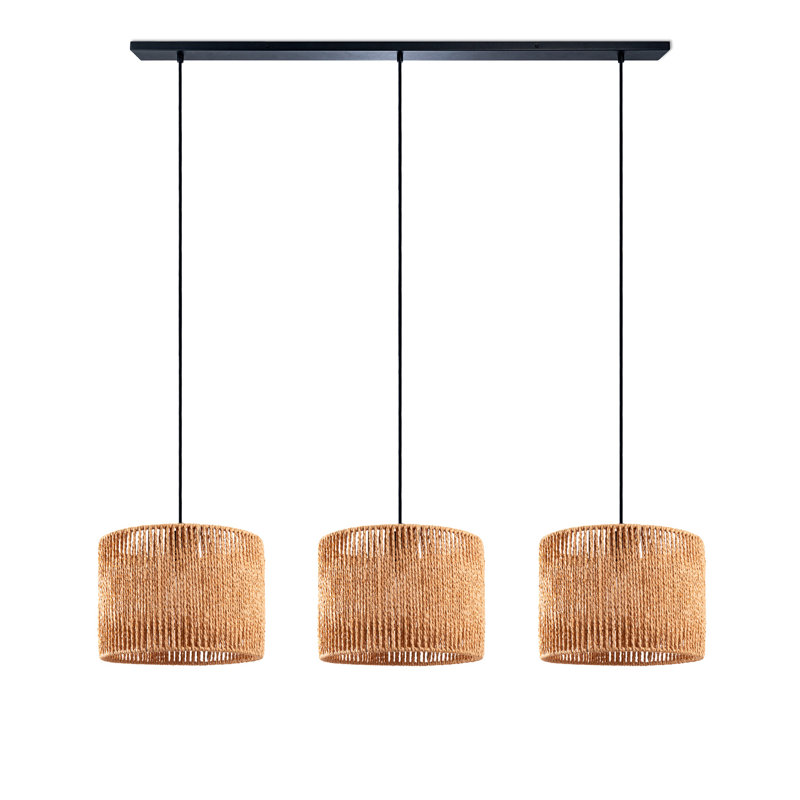 Proberta 3-light drum pendant lamp, Natural, Black