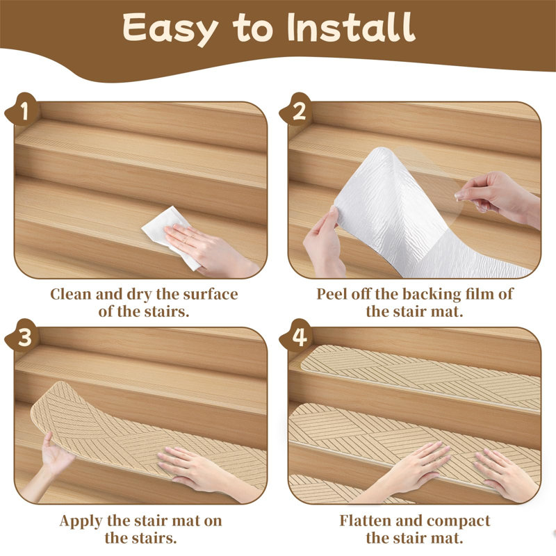 Non-Slip Stair Tread, 15 Pieces Included, Beige Geometric