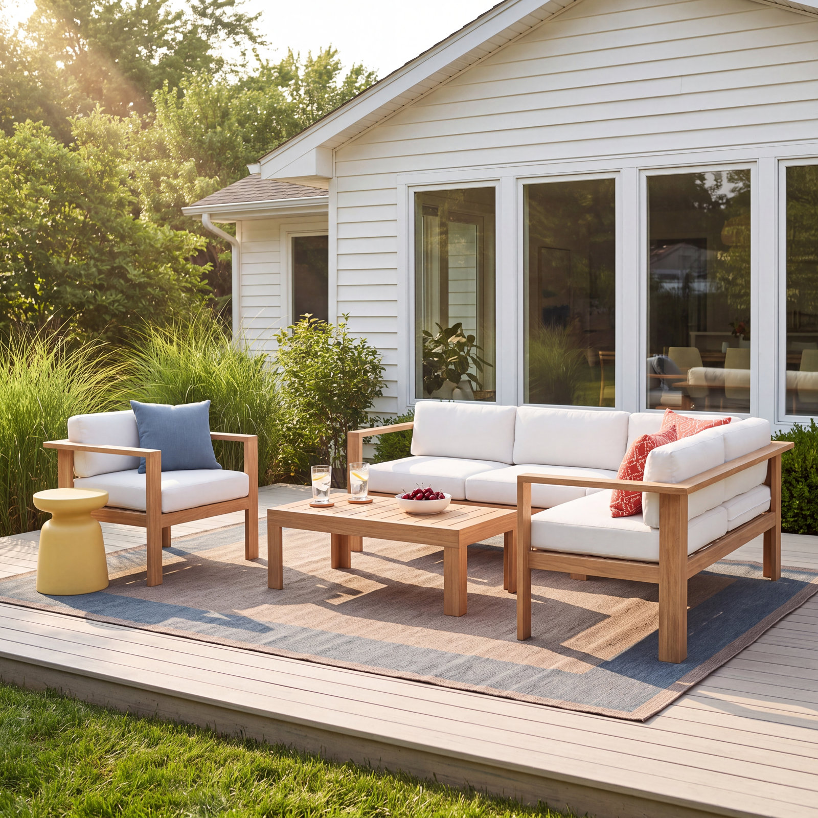 Sonoma 5-Person Sunbrella® Patio Seating Group, 4 Pcs: Table, Sofa, Loveseat, Chair, Canvas Natural Sunbrella® Canvas