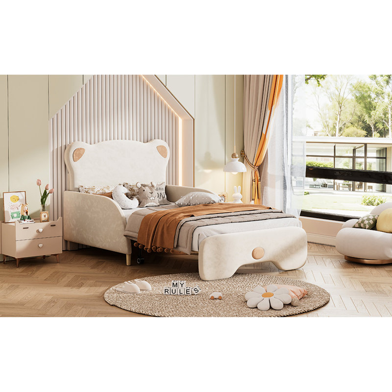 Lit simple TG avec fonction pliable et tête de lit ours extensible pour la chambre à coucher