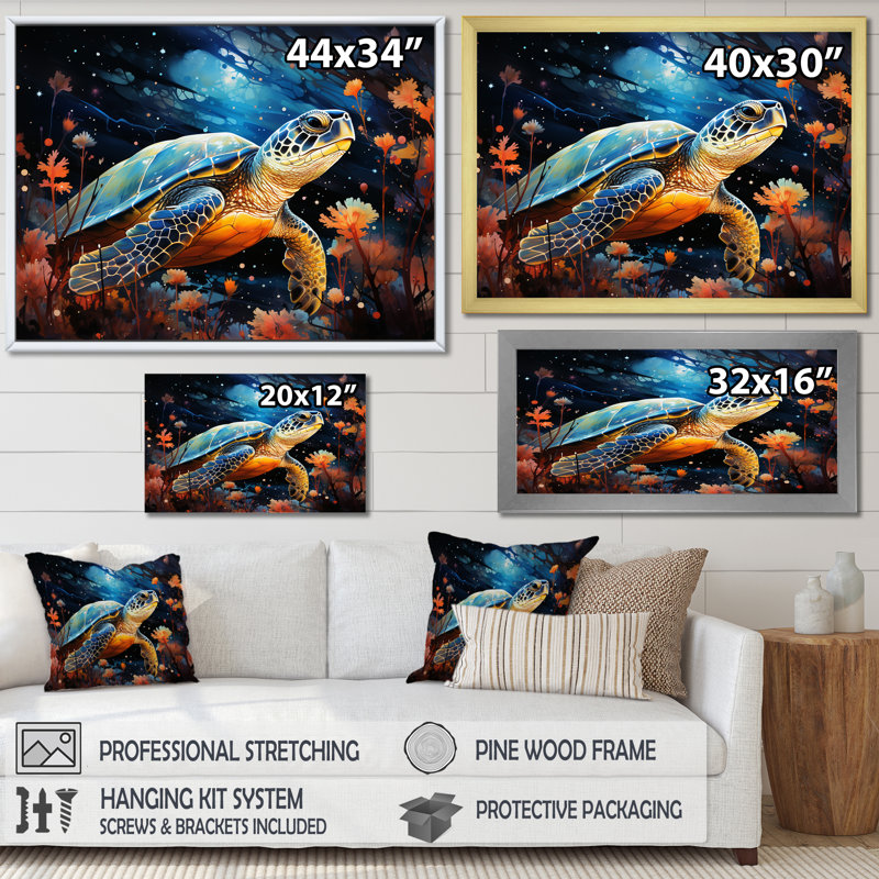 Contemporary Marine Life IV sur toile, Cadre flottant doré, H 16 po x l 32 po