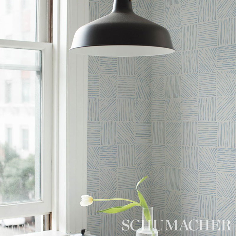Schumacher x Caroline Z Hurley Katama Wallpaper, Blue Ivory