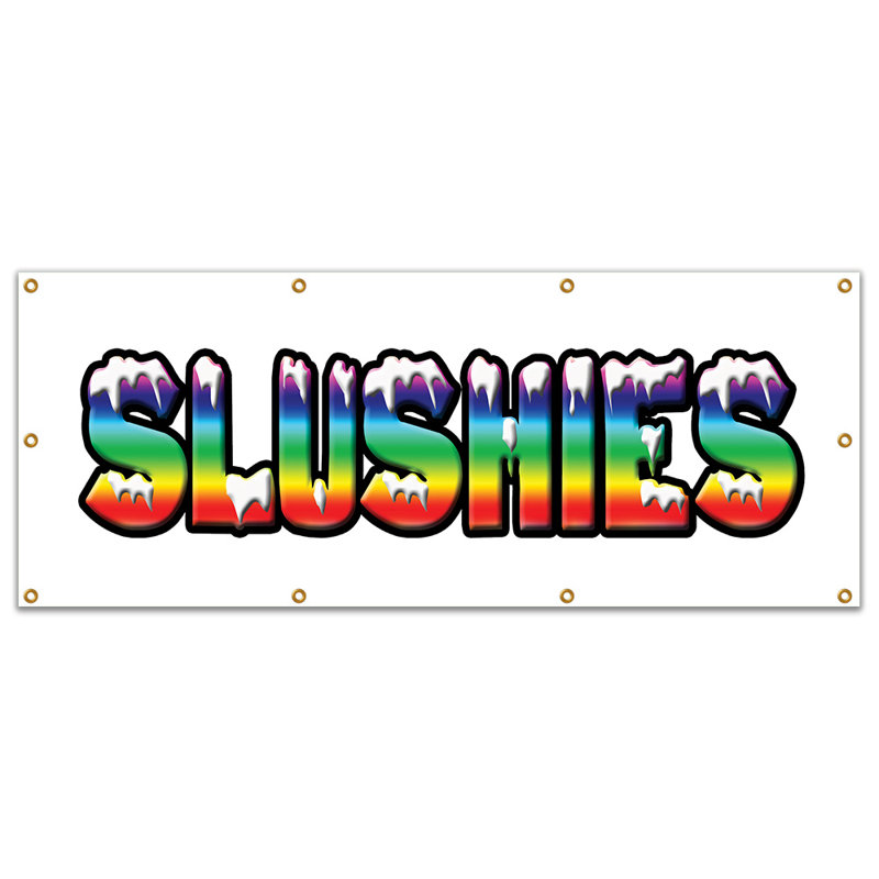 Bannière Slushies en vinyle robuste, H 36 po x l 96 po x P 0,1 po