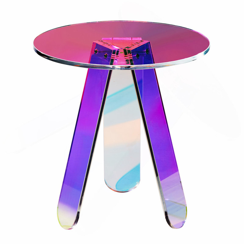 Table d'appoint ronde irisée, table de bout en acrylique, table basse en acrylique transparent arc-en-ciel pour boire, manger, grignoter dans le salon, la chambre à coucher et le bureau