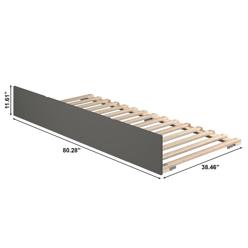 Lit gigogne escamotable en bois massif Rasnick, Gris, Très grand simple