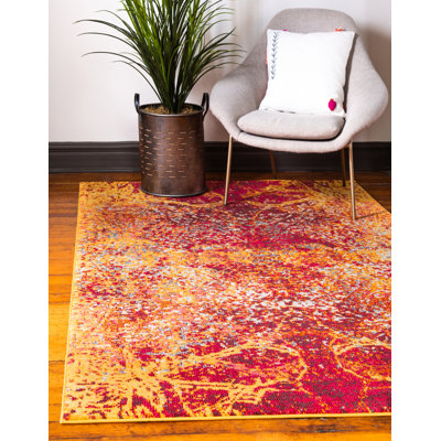 Tapis abstrait rouge / orange / jaune / rose Eddins