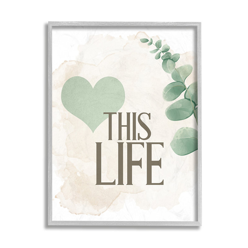 «Love This Life Text Green Heart Neutral Brown» par Kim Allen - impression d'art graphique, Estampe numérique Farmhouse
