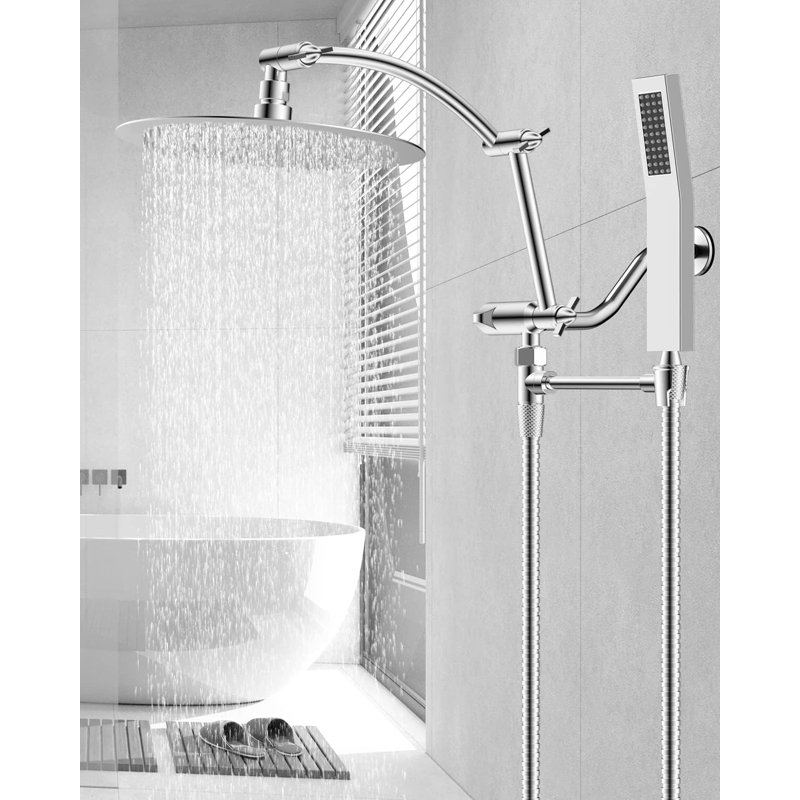 Chrome 10'' Rainfall Shower Head with Handheld Wand and Adjustable Arm
