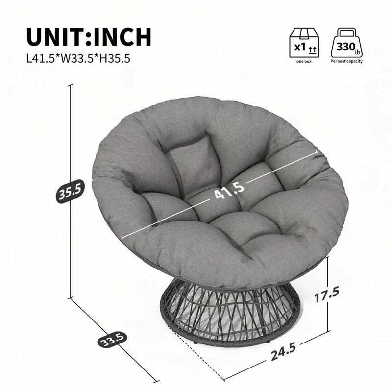 Fauteuil d'appoint pivotant à 360 ° Papasan, Gris, Gris