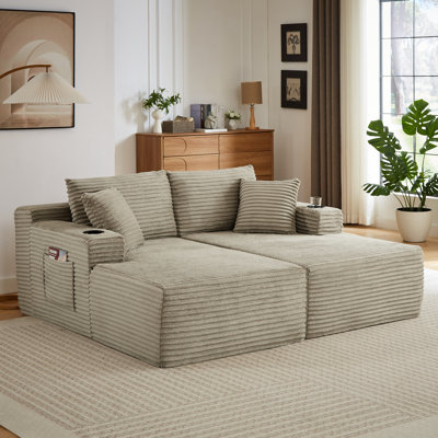 Ensemble de canapé modulaire compressible en forme de U avec tissu velours côtelé