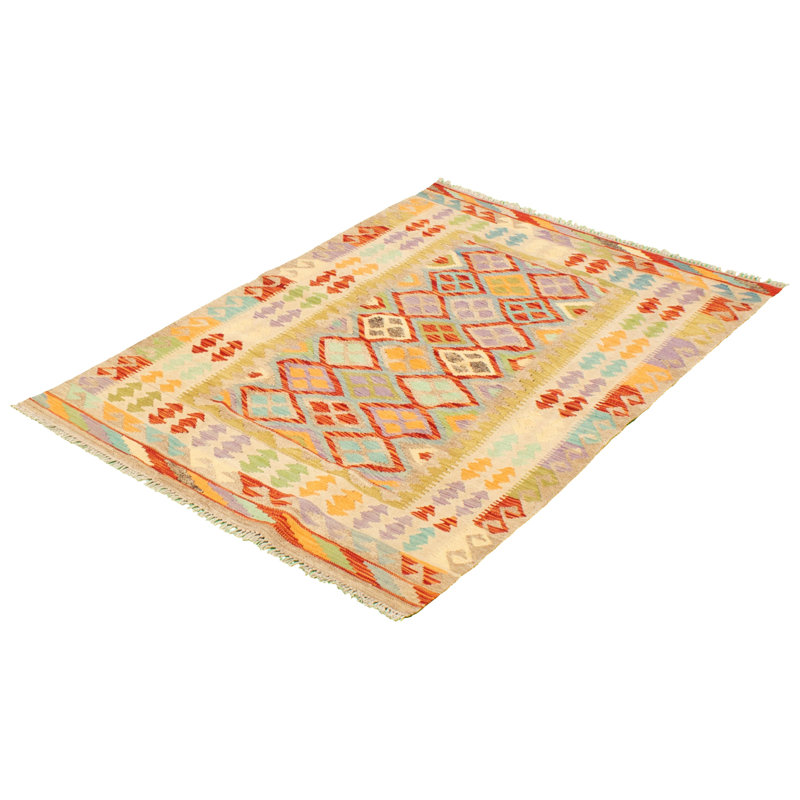 Tapis décoratif en laine de conception unique 3 pi 11 po x 6 pi 4 po noué à la main New Age en laine/rouge/vert