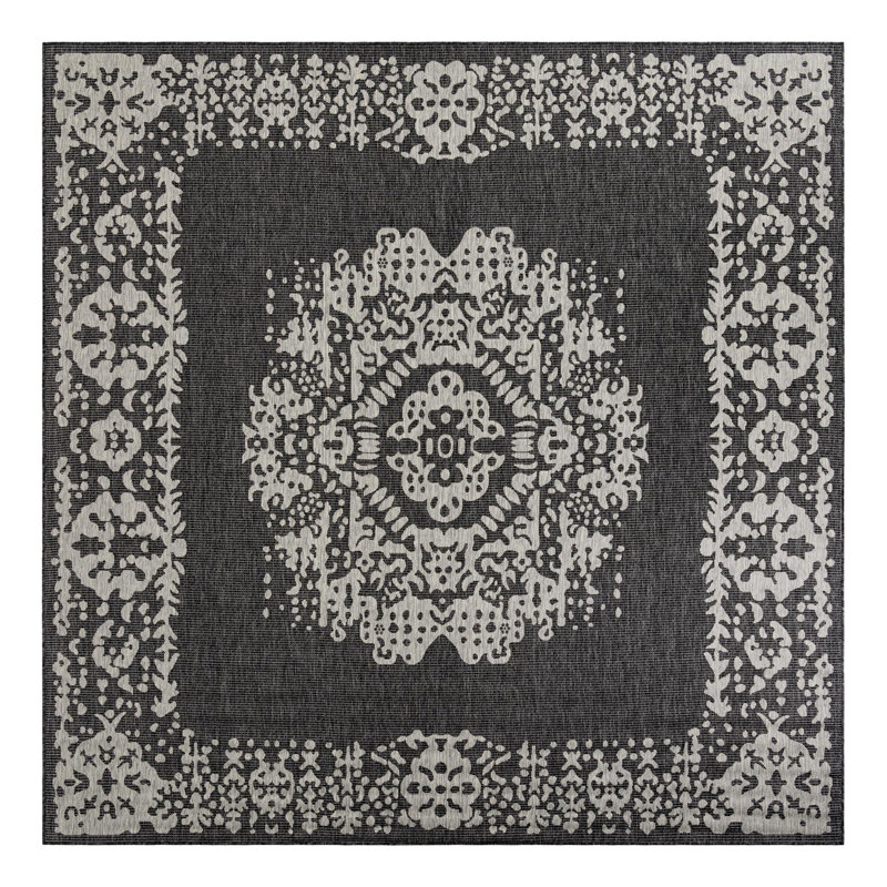 Cowart Oriental Charcoal Gray Area Rug, Square 10'