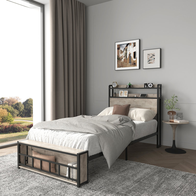 Structure de lit simple avec éclairage à DEL personnalisable et installations de chargement, grand espace de rangement, fabrication en métal massif, facile à assembler, l 39,41 po de largeur, 42,73 po de hauteur