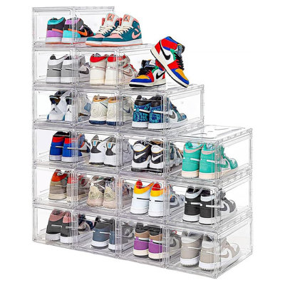 Paquet de 12 boîtes à chaussures en acrylique ultra transparentes avec porte magnétique