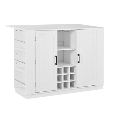 U-Style 47.2" Counter Height Table with Foldable Top & Power Outlet, Sideboard Buffet Cabinet & Bar Cabinet, Wine Rack & Stemware Holder, 2-Door Storage Cabinet for Dining Room (Chairs Not Included)