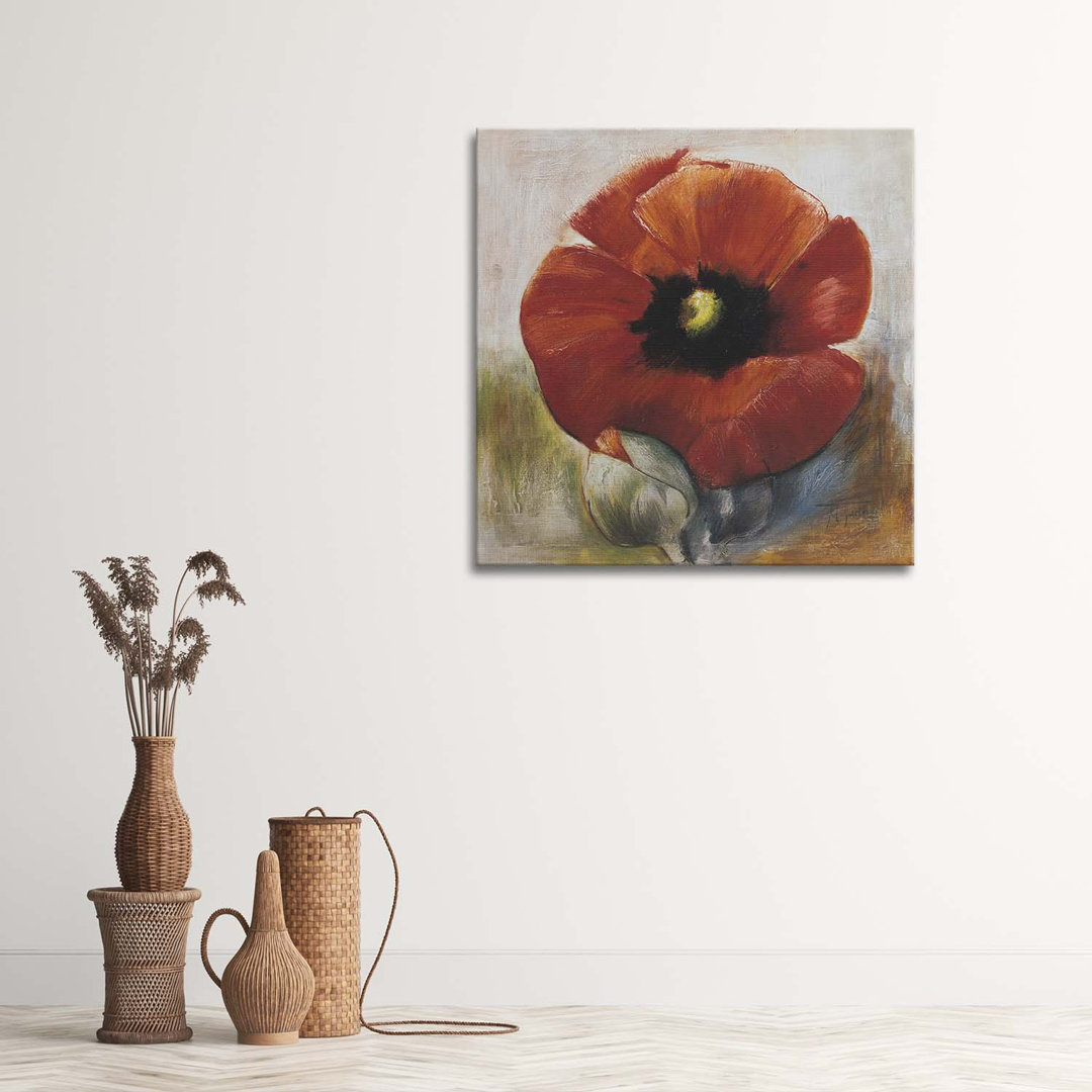 Leinwandbild Like A Hand Painted Poppy And Bud 16061