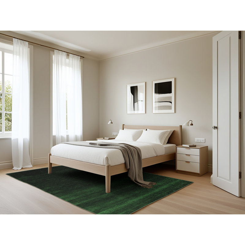 Tapis contemporains vert émeraude lavable à la machine 1779, Rectangle 5 pi x 7 pi