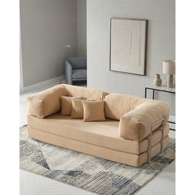 Canapé modulaire en velours beige à assise basse