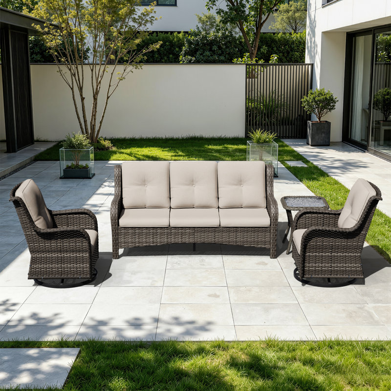 Ensemble de conversation d'extérieur pour 5 personnes avec coussins Solene, Beige