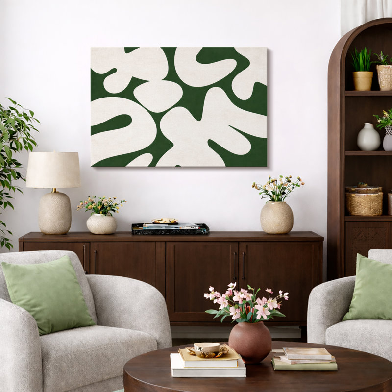 Œuvre d'art abstraite en forme de motif fluide vert et blanc, photos de salon moderne, impression sur toile encadrée