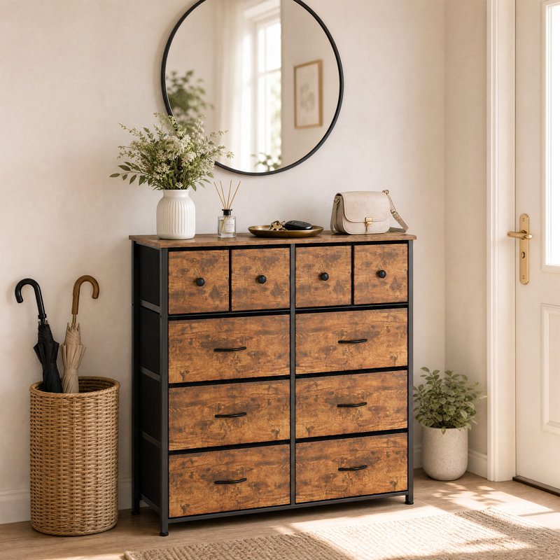 98 cm Chest Of Drawers, 10-Drawer with Handles, Brown/Black