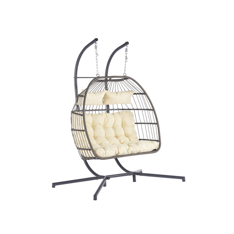Chaise suspendue en rotin pour 2 personnes, Beige/gris