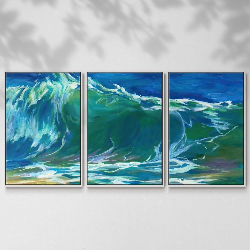Green Flash encadré sur toile, 3 pièces, Blanc, H 36 po x l 75 po x P 2 po